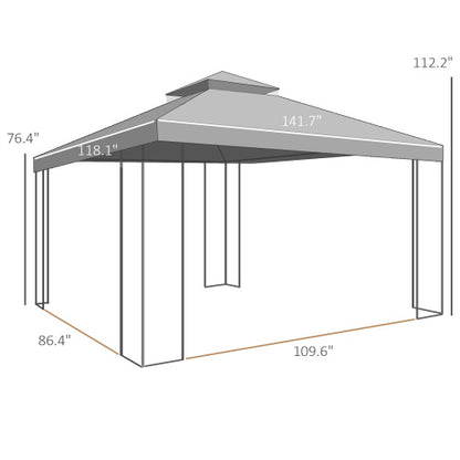 Outdoor Double Roof Outdoor Gazebo Canopy Shelter with Netting,Patio Gazebo with Corner Frame Shelves