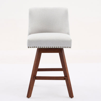 Counter Height Swivel Barstools, 26inch  H Seat Height Upholstered Bar Stools Set of 2, Fabric in Ivory