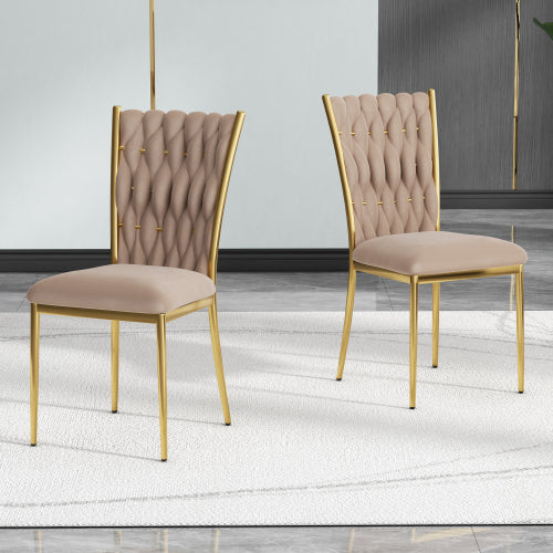 Velvet Upholstered Dining Chairs with Metal Legs, Set of 2, Brown