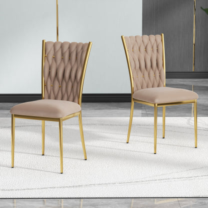 Velvet Upholstered Dining Chairs with Metal Legs, Set of 2, Brown