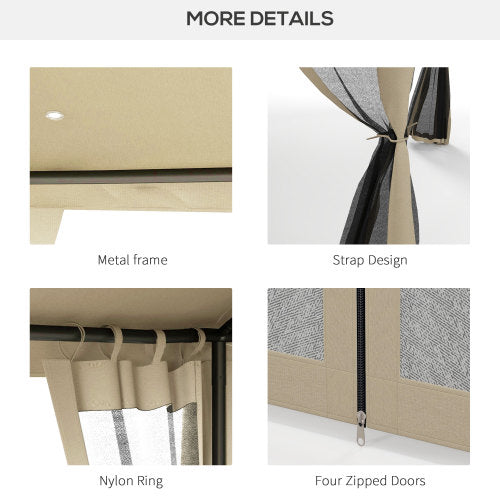 Outsunny 9.6' x 11.6' Patio Gazebo, Outdoor Canopy Shelter with 2-Tier Roof and Netting, Steel Frame for Garden, Lawn, Backyard, and Deck, Taupe