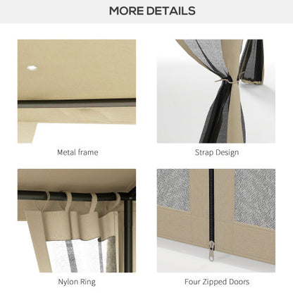 Outsunny 9.6' x 11.6' Patio Gazebo, Outdoor Canopy Shelter with 2-Tier Roof and Netting, Steel Frame for Garden, Lawn, Backyard, and Deck, Taupe