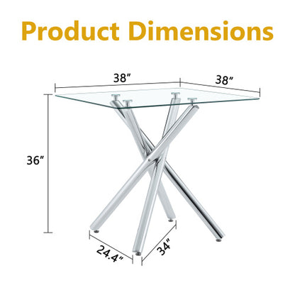 Modern Electroplated Metal Leg Bar Table with Tempered Glass Top, Sturdy Cross-Leg Pub Table for Home Bar, Kitchen Island, Living Room