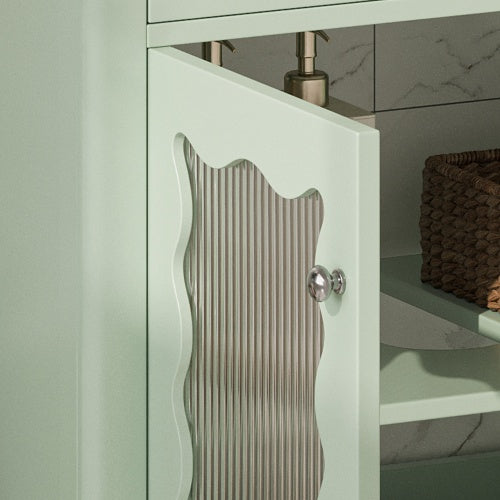 31" Bathroom Vanity with Tempered Glass, Modern Bathroom Cabinet with Rubber Wood legs and Soft close Doors, Green