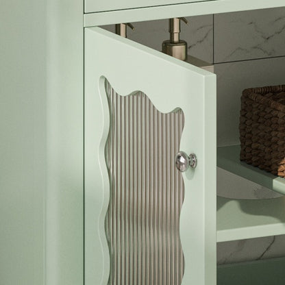 31" Bathroom Vanity with Tempered Glass, Modern Bathroom Cabinet with Rubber Wood legs and Soft close Doors, Green