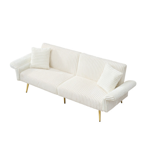 79 inch corduroy sofa bed, foldable double sofa bed with folding armrests, suitable for living rooms and small spaces