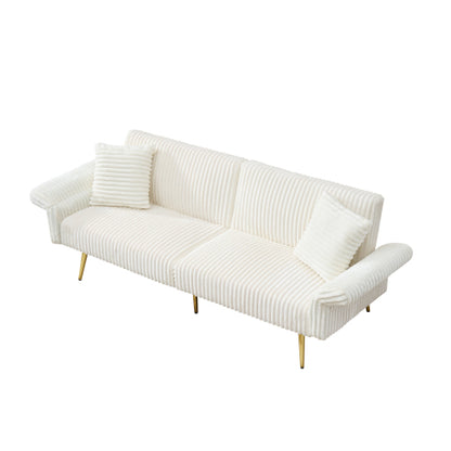 79 inch corduroy sofa bed, foldable double sofa bed with folding armrests, suitable for living rooms and small spaces