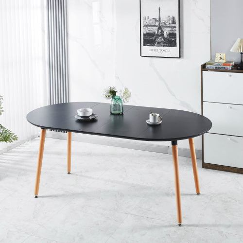 Extendable Multi-Purpose Table, Black MDF Top & Metal Wood Leg Dining Office Coffee Table 100-180cm