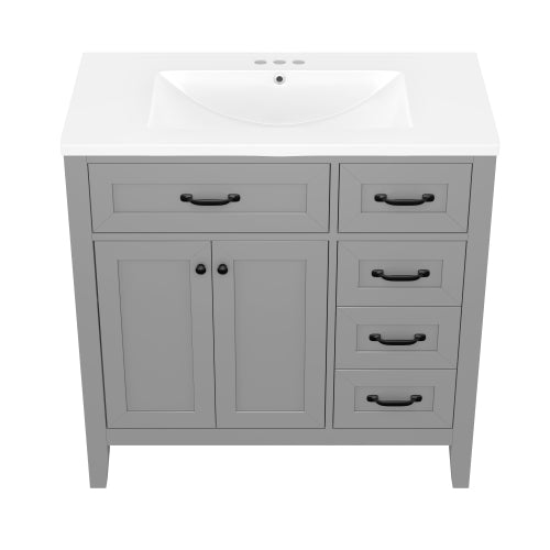 36" Bathroom Vanity with Sink Combo, Gray Bathroom Cabinet with Drawers, Solid Frame and MDF Board (Old Sku:JL000007AAE)