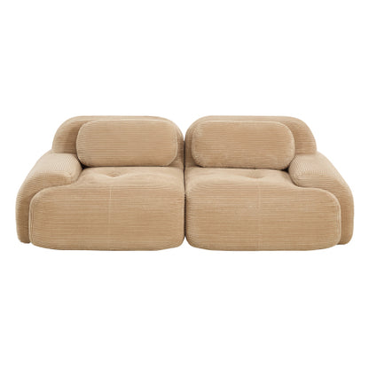 82'' 2-seat sofa in luxuryCorduroy Fabric modular for free combo separation curved armrests ,anti-slip design high-resilience sponge fits living rooms bedrooms Audiovisual Room,Camel