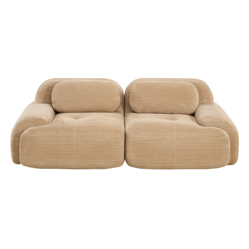 82'' 2-seat sofa in luxuryCorduroy Fabric modular for free combo separation curved armrests ,anti-slip design high-resilience sponge fits living rooms bedrooms Audiovisual Room,Camel