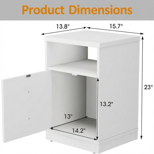 2-Pack White Modern Nightstand, Faux Drawer Design with Cabinet & Open Shelf