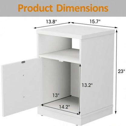 2-Pack White Modern Nightstand, Faux Drawer Design with Cabinet & Open Shelf