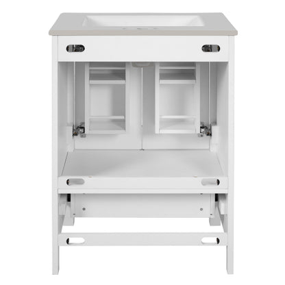 24-inch bathroom vanity with integrated undermount basin and a storage cabinet featuring 2 doors and 1 drawer. Includes double-layer door shelf, soft-close design, and versatile storage solutions