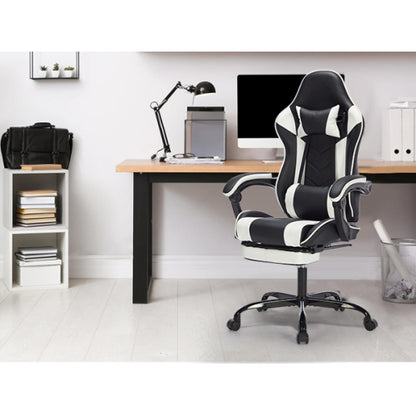Gaming Chair with Footrest, Ergonomic Computer Chair with Headrest and Lumbar Support, Breathable Material Height Adjustable Video Game Chairs for Adults, Black White