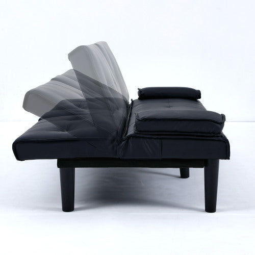 67-Inch Black PVC Multi-Functional Foldable Sofa Bed with Built-In Cup Holder