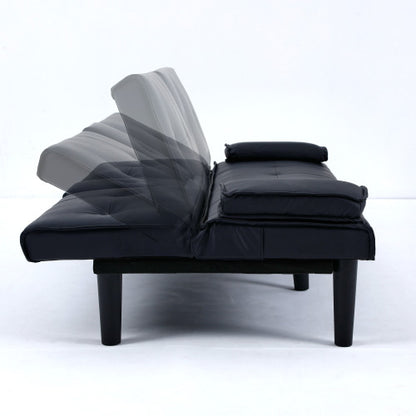 67-Inch Black PVC Multi-Functional Foldable Sofa Bed with Built-In Cup Holder