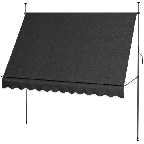 Outsunny Manual Retractable Awning, 118" Non-Screw Freestanding Patio Sun Shade Shelter with Support Pole Stand and UV Resistant Fabric, for Window, Door, Porch, Deck, Black