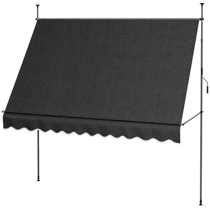 Outsunny Manual Retractable Awning, 118" Non-Screw Freestanding Patio Sun Shade Shelter with Support Pole Stand and UV Resistant Fabric, for Window, Door, Porch, Deck, Black