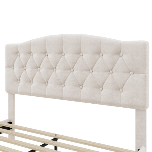 Upholstered Platform Bed with Saddle Curved Adjustable Headboard and Diamond Tufted Details,Wooden Slats and Metal Support, No Box Spring Needed,Queen, Beige
