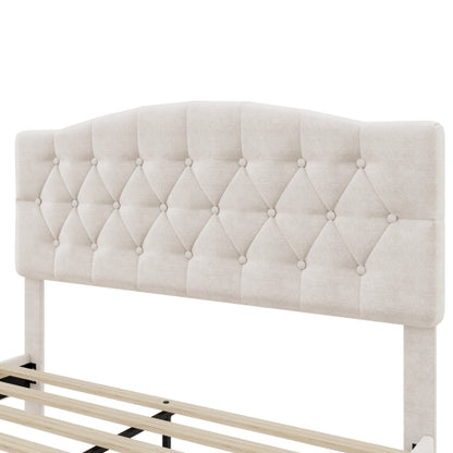 Upholstered Platform Bed with Saddle Curved Adjustable Headboard and Diamond Tufted Details,Wooden Slats and Metal Support, No Box Spring Needed,Queen, Beige