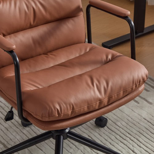 Office Chair,Mid Back Home Office Desk Task Chair with Wheels and Arms Ergonomic PU Leather Computer Rolling Swivel Chair with Padded Armrest,The back of the chair can recline 40°(Brown)