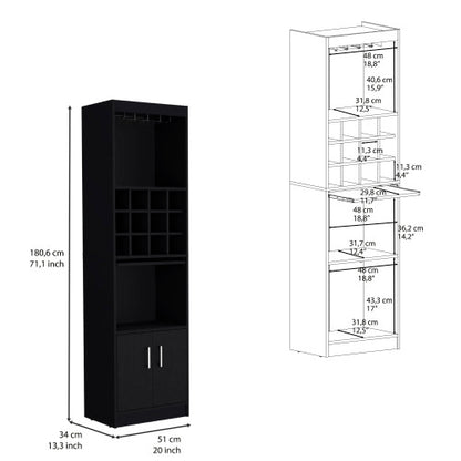 Bar Cabinet 5-Tier, Wine Cabinet, Liquor Cabinet, 12 Bottle Cubbies, 5 Shelves, Black