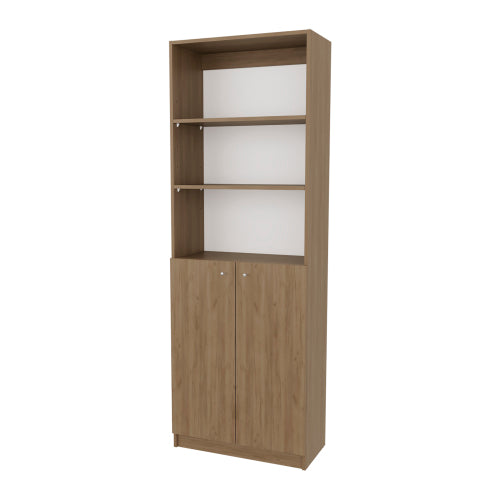 Bookcase with Open Storage and 2 Doors, Natural Oak/White