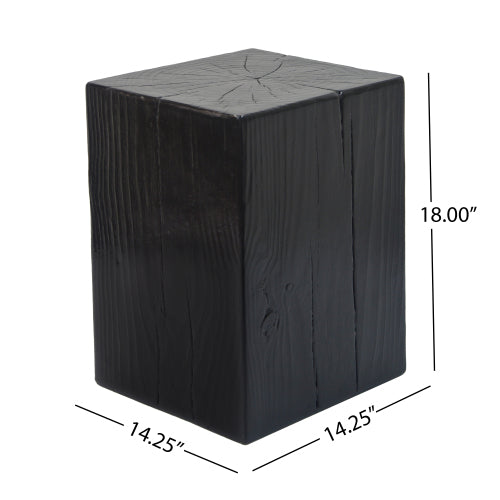 Wood-Look Square-Column MGO End Table, H18",Wood-Like Distressed Finish, Mix with Different Heights, Indoor Outdoor Use,Black Color