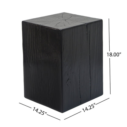 Wood-Look Square-Column MGO End Table, H18",Wood-Like Distressed Finish, Mix with Different Heights, Indoor Outdoor Use,Black Color