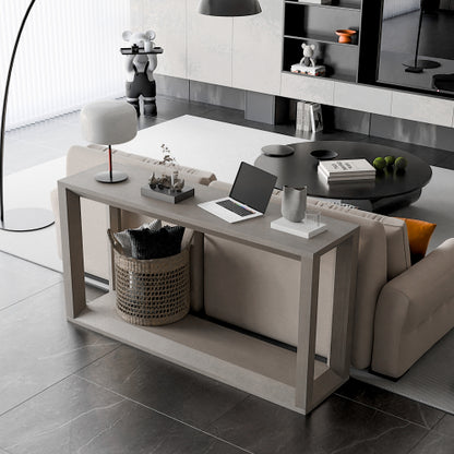 60 inch Rectangular Solid Wood Veneer Console Table, Wide Sofa Table,  Behind Couch Table with Ample Storage for Entryway & Living Room, Distressed Grey