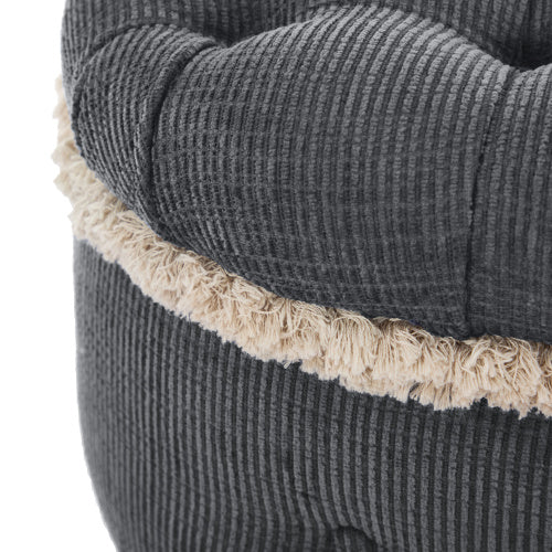 Grey Fringed Button Tufted Storage Ottoman Bench, 29.5 Inch End of Bed Shoe Stool for Bedroom Entryway