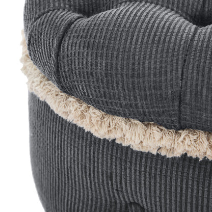 Grey Fringed Button Tufted Storage Ottoman Bench, 29.5 Inch End of Bed Shoe Stool for Bedroom Entryway