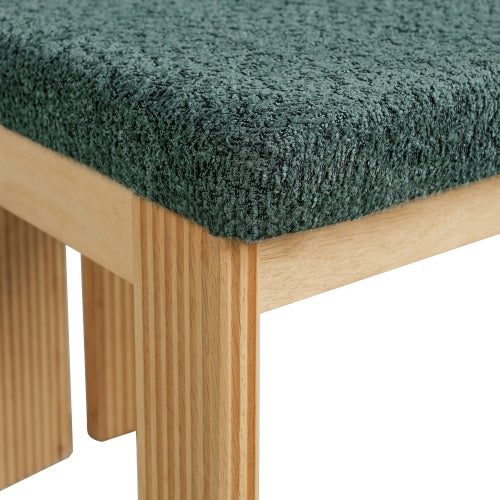 Set of 2 Green Boucle Fabric Dining Chairs, Rubber Wood Frame 250lbs Weight Capacity
