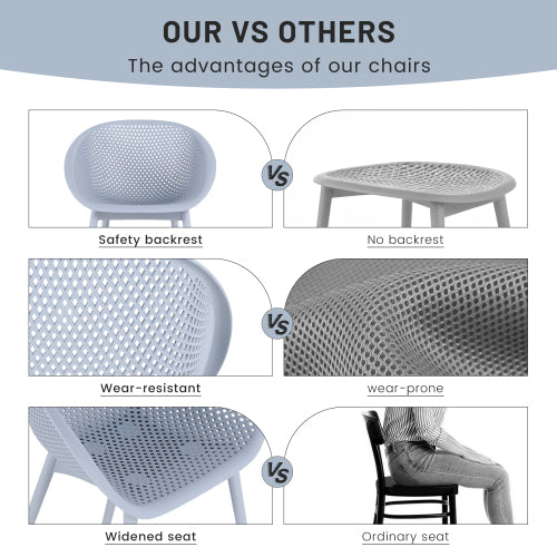 Holiday- 2-Pack Light Baby Blue Modern Lounge Chairs - Indoor/Outdoor All-Weather PP Plastic with Modern folding indoor/outdoor multi-functional square table- PP tabletop with metal legs(White, khaki)