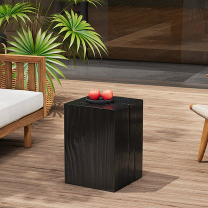 Wood-Look Square-Column MGO End Table, H18",Wood-Like Distressed Finish, Mix with Different Heights, Indoor Outdoor Use,Black Color
