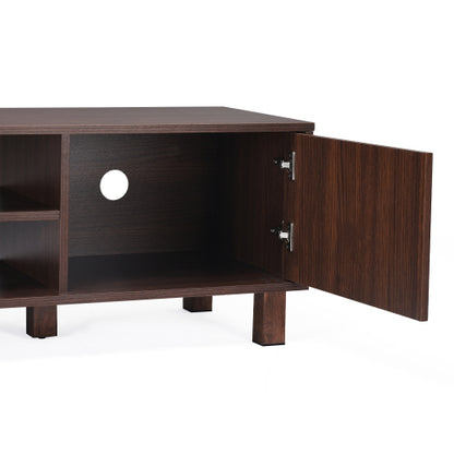 Modern Wooden TV Stand for 70 Inch TV with Adjustable Partition & Double Storage Cabinets