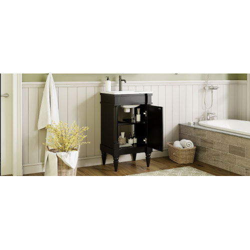 18-Inch Modern Bathroom Vanity with Sink, Modern Bathroom Storage Cabinet with Door, Freestanding Small Space Bathroom Cabinet, Single Sink Cabinet with Adjustable Shelf, Black