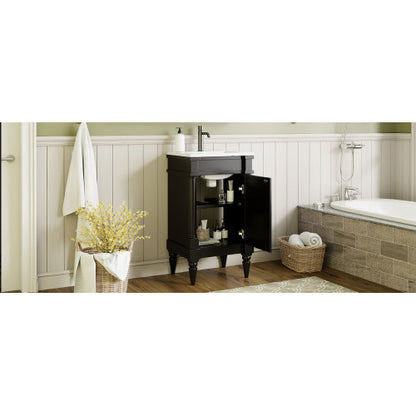 18-Inch Modern Bathroom Vanity with Sink, Modern Bathroom Storage Cabinet with Door, Freestanding Small Space Bathroom Cabinet, Single Sink Cabinet with Adjustable Shelf, Black