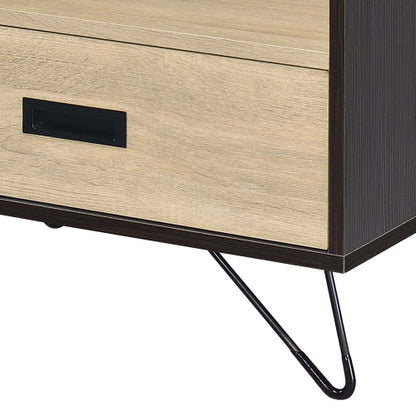 Oak & Black 1-Drawer Nightstand with Hairpin Legs