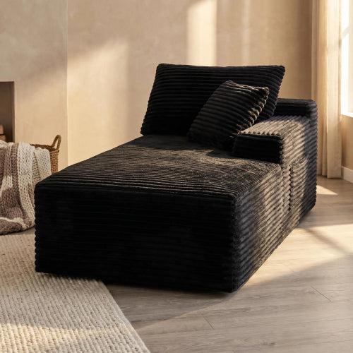 Black Corduroy Leg-Free Floor-Hugging Armless Modular Accent Chair for Living-Room Bedroom