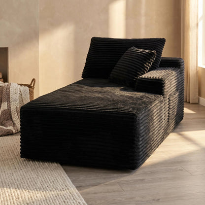 Black Corduroy Leg-Free Floor-Hugging Armless Modular Accent Chair for Living-Room Bedroom