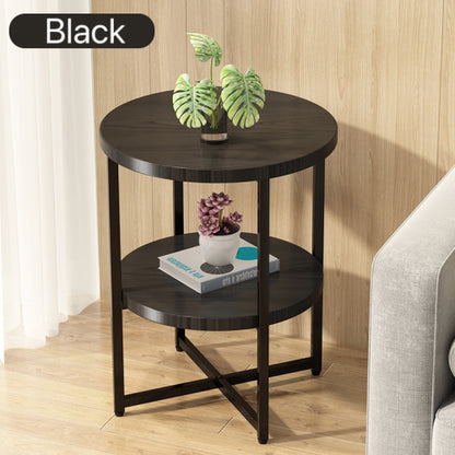 2-Tier Farmhouse Small Round Side Table, Black Multi-Use End Table & Nightstand