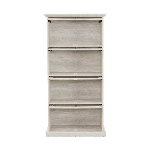 White 4-Tier Tempered Glass Display Cabinet Flip-Up Door Household Collectible Toy Book Storage Showcase Cabinet