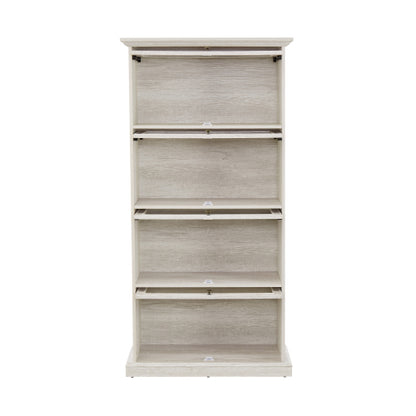 White 4-Tier Tempered Glass Display Cabinet Flip-Up Door Household Collectible Toy Book Storage Showcase Cabinet