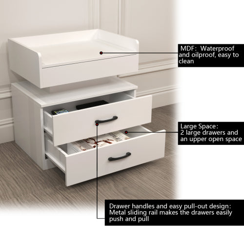 LED Nightstand with 2 Drawers and Adjustable Light Strip, Modern Bedside Storage Table