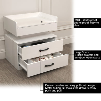 LED Nightstand with 2 Drawers and Adjustable Light Strip, Modern Bedside Storage Table