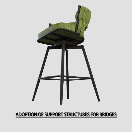 26inch Bar Chair Linen Woven Bar Stool Set of 2,Black legs Barstools No Adjustable Kitchen Island Chairs,360 Swivel Bar Stools Upholstered Bar Chair Counter Stool Arm Chairs with Back Footrest (Green)