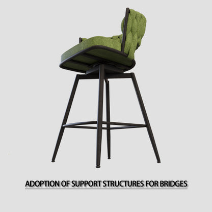26inch Bar Chair Linen Woven Bar Stool Set of 2,Black legs Barstools No Adjustable Kitchen Island Chairs,360 Swivel Bar Stools Upholstered Bar Chair Counter Stool Arm Chairs with Back Footrest (Green)