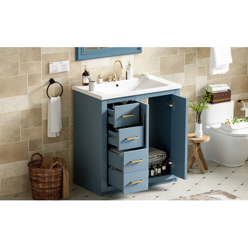 30'' Bathroom Vanity with Ceramic Sink Combo,Solid Wood Frame Bathroom Storage Cabinet, Freestanding Vanity Set with 3 Drawers& Soft Closing Doors